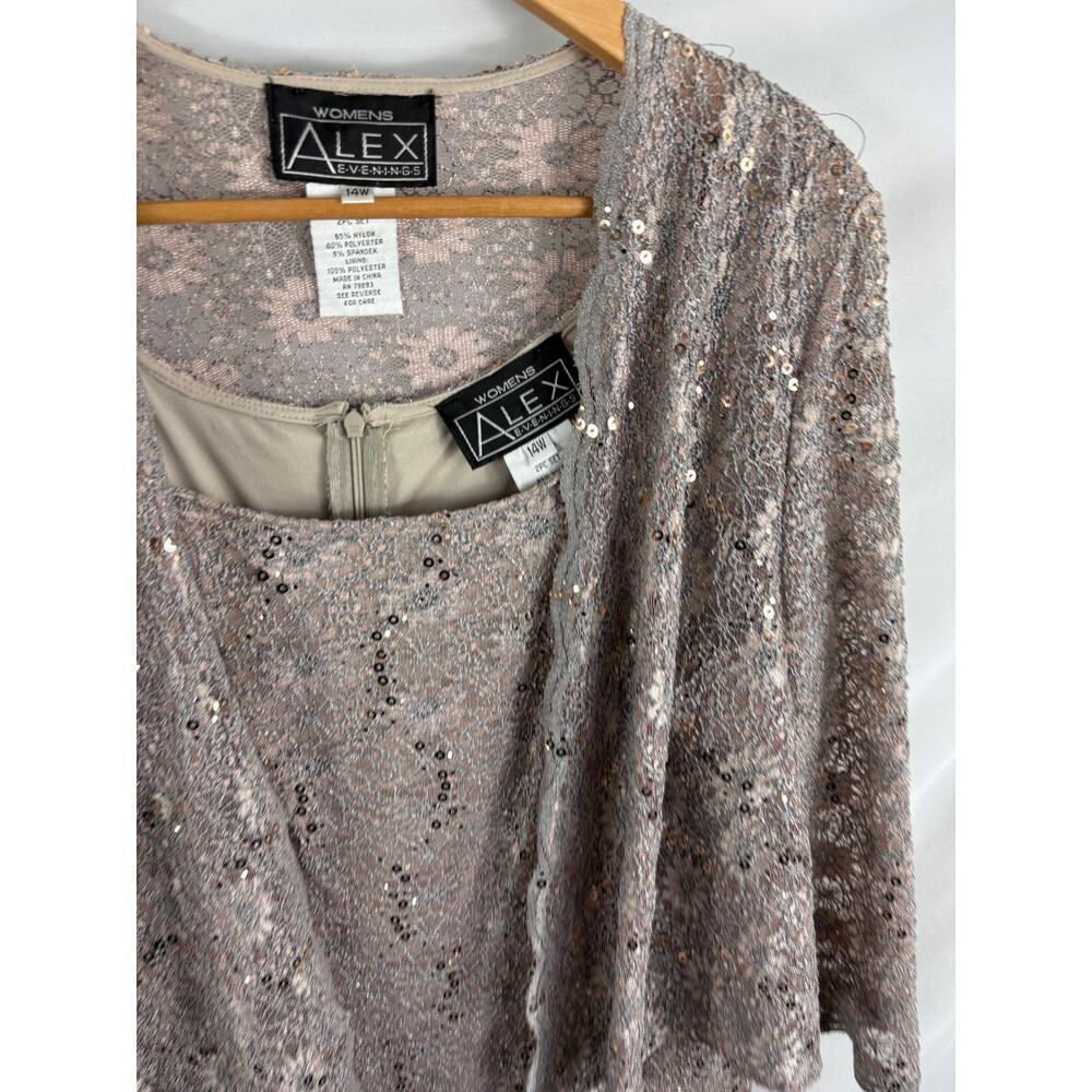 Alex Evenings Lace 2 Piece Evening Set Tan Size 14W - Picture 3 of 5
